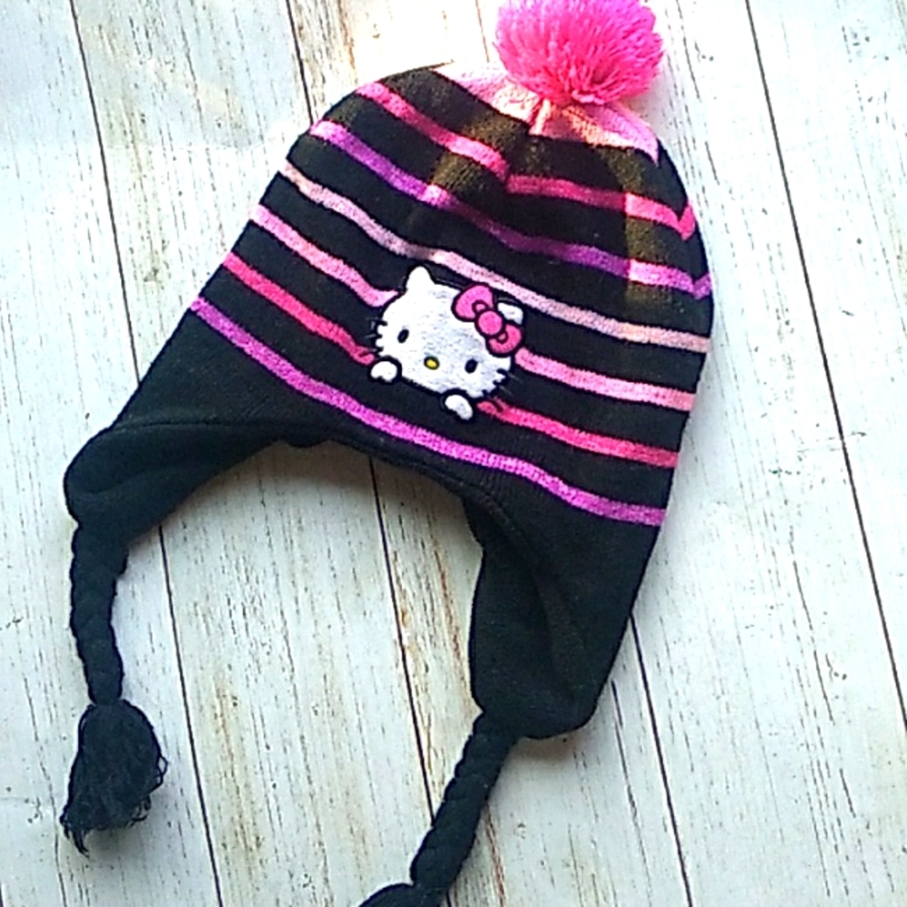 Hello Kitty Ear Cap Beanie Hat  with glitter and Tassels Little Girl